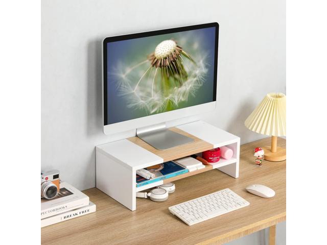 TEAMIX 2 Tiers Desktop Monitor Stand Riser 20 Inch Printer Stand with Storage Small TV Riser Laptop Wooden Desk Organizer Shelf Bookshelf Maple...