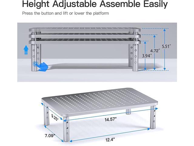 HUANUO Monitor Riser - 3 Height Adjustable Stand for Laptop, Computer, iMac, PC, Printer, Desktop Ergonomic Metal Monitor Riser with Mesh Platform