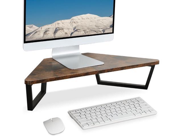 TEAMIX 26 inch Triangle Monitor Stand Riser, Desktop Corner Shelf with Metal Leg Wood Computer Stand with Storage Laptop Riser Office Organization
