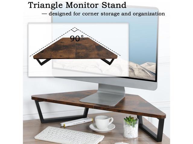 TEAMIX 26 inch Triangle Monitor Stand Riser, Desktop Corner Shelf with Metal Leg Wood Computer Stand with Storage Laptop Riser Office Organization