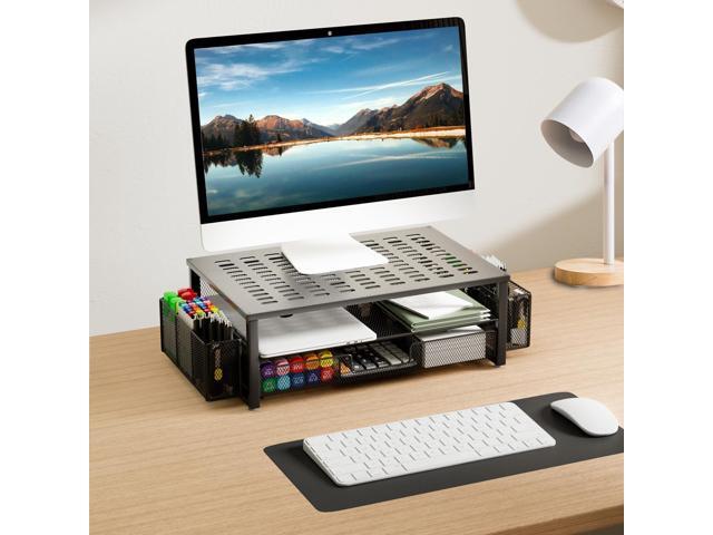 gianotter Desk Computer Monitor Stand Riser with Drawer and 2 Pen Holder, Desk Accessories & Workspace Desk Organizers, Desktop Organizer for...