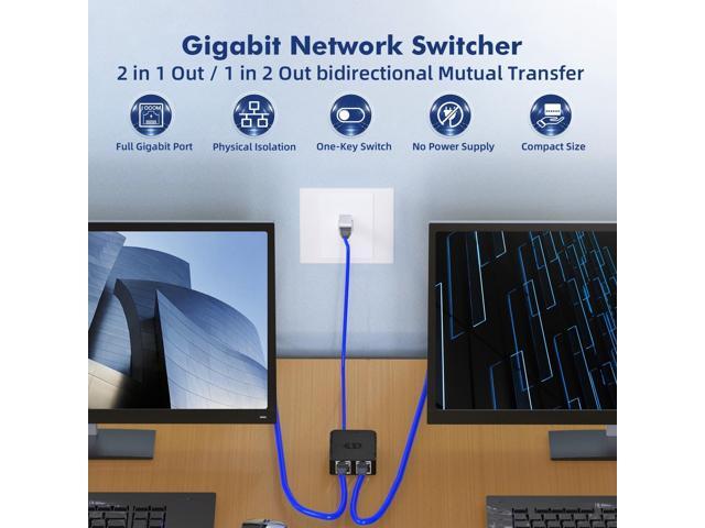 Binardat Gigabit Network Switcher, Passive Ethernet Selector, in/Out to A or B Network, Bidirectional Manual Switcher, No Power Required