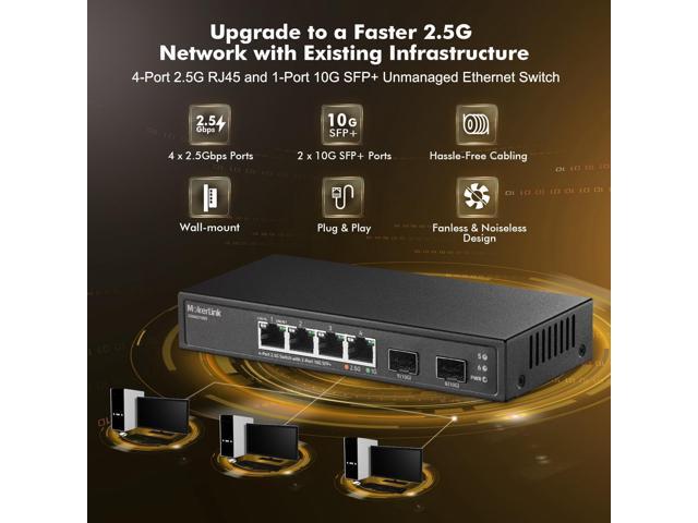 MokerLink 4 Port 2.5G Ethernet Switch with 2 Port 10G SFP+ Slot, 4 x 2.5G Base-T Ports Compatible with 10/100/1000Mbps, Metal Unmanaged Fanless...