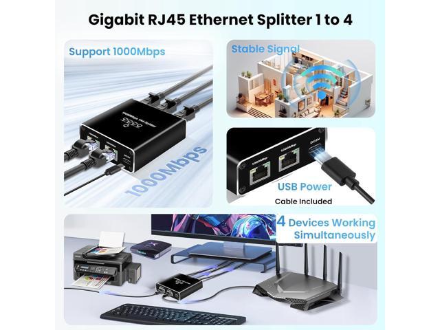 NEWCARE 5 Port Gigabit Ethernet Switch with USB Power Cable, 1000Mbps Ethernet Splitter 1 to 4 Out [4 Devices Simultaneous Networking], Computer...
