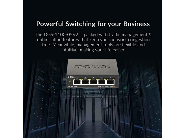 D-Link 5-Port Gigabit Smart Managed Switch 5GbE Ports L2 VLANs Web Managed Desktop Fanless NDAA Compliant Lifetime Warranty...
