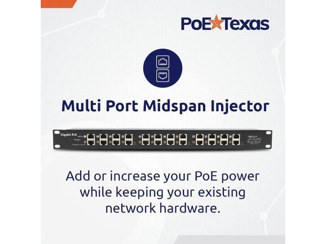 PoE Texas - PoE Injector - 12 Port Gigabit Passive Midspan Injector with 48V 120 Watt UL Power Supply - Power Over Ethernet for 802.3af or at...