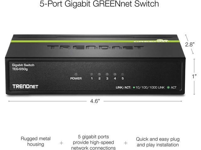 TRENDnet 5-Port Unmanaged Gigabit Network Ethernet Switch, TEG-S50g, Desktop Ethernet Network Switch, Ethernet Splitter, 5 x Gigabit Ports, 10 Gbps...