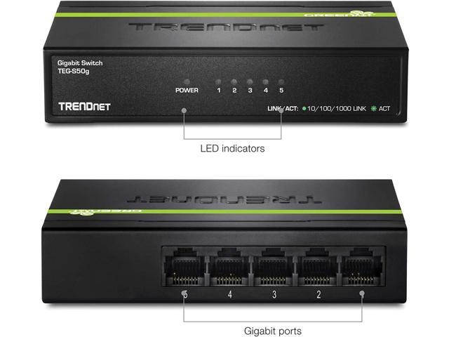 TRENDnet 5-Port Unmanaged Gigabit Network Ethernet Switch, TEG-S50g, Desktop Ethernet Network Switch, Ethernet Splitter, 5 x Gigabit Ports, 10 Gbps...