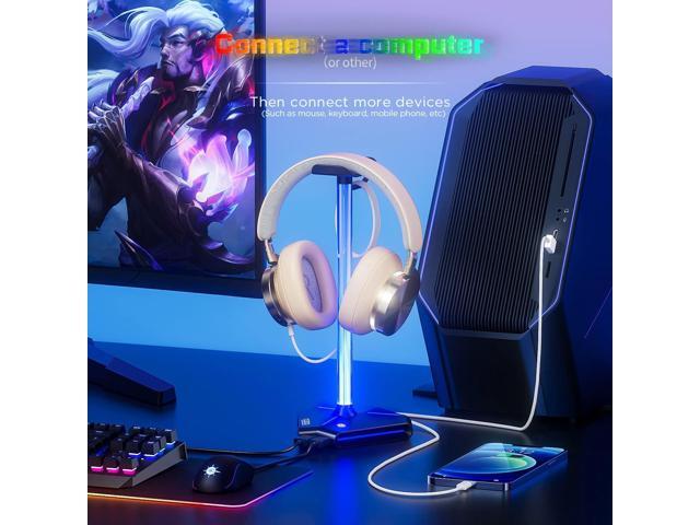 COZOO RGB Headphone Stand with 2 USB2.0 Extension Charging Port Extender Cord,Headset Stand Holder for Gamer Desktop Table Game Earphone...