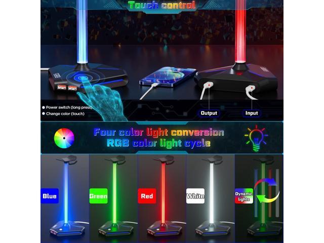 COZOO RGB Headphone Stand with 2 USB2.0 Extension Charging Port Extender Cord,Headset Stand Holder for Gamer Desktop Table Game Earphone...