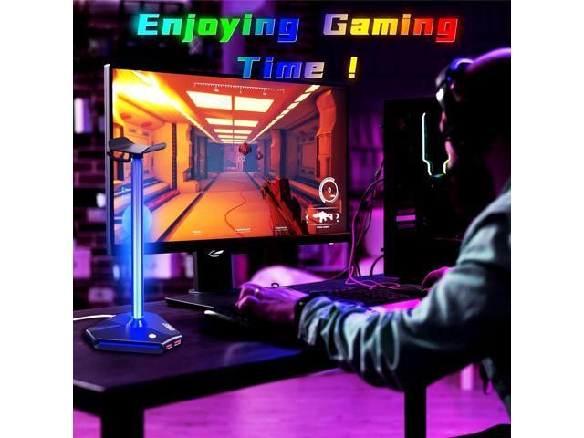 COZOO RGB Headphone Stand with 2 USB2.0 Extension Charging Port Extender Cord,Headset Stand Holder for Gamer Desktop Table Game Earphone...
