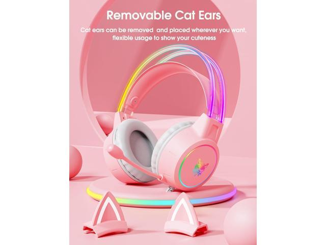 Lightweight Gaming Headset with Detachable Cat Ears, RGB Lighting, Wired Over Ear Headphones with Mic for PC, PS4, PS5, Switch, Stereo Surround...