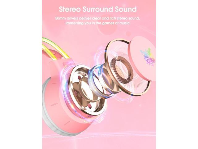 Lightweight Gaming Headset with Detachable Cat Ears, RGB Lighting, Wired Over Ear Headphones with Mic for PC, PS4, PS5, Switch, Stereo Surround...