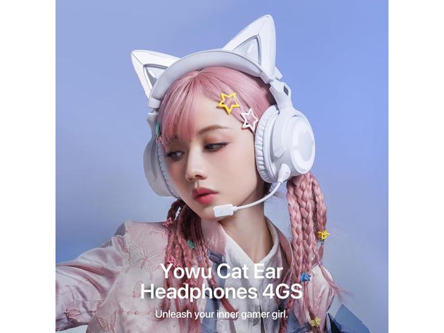 YOWU Cat Ear Headphones 4GS -Wireless Bluetooth Noise Cancelling Headphones, RGB Gaming Headset with Mic & 2.4G USB/Type C Dongle for...