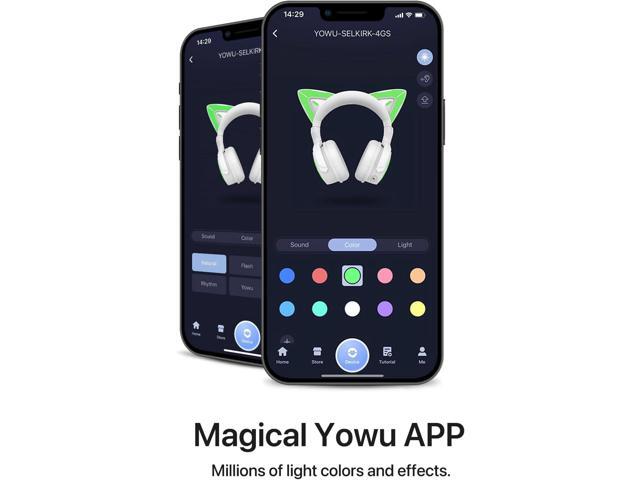 YOWU Cat Ear Headphones 4GS -Wireless Bluetooth Noise Cancelling Headphones, RGB Gaming Headset with Mic & 2.4G USB/Type C Dongle for...