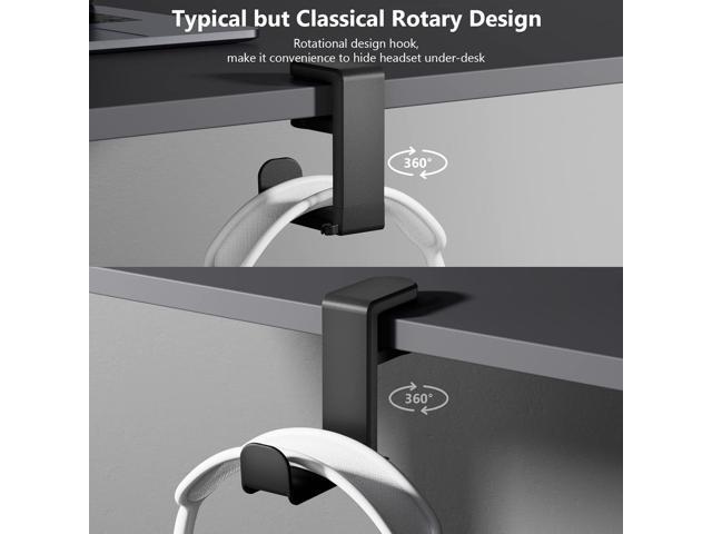 Rotating Headphone Stand - EURPMASK PC Gaming Headset Stand, Adjustable Clamp-on Headphone Holder, Headphone Hanger Hook Under Desk with 360 Degree...
