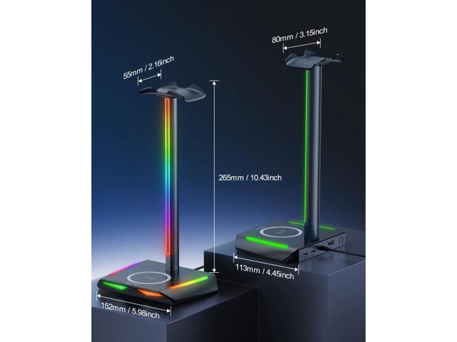 New bee RGB Headphone Stand with 2 USB-C & 1 USB Charging Ports, Desk Gaming Headset Holder with 7 Light Modes and Non-Slip Rubber Base Suitable...