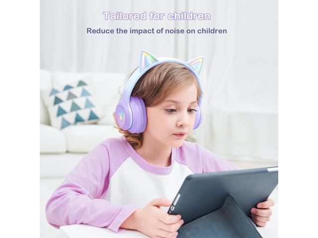 SIMGAL Bluetooth Cat Ear Headphones for Kids, Wireless & Wired Mode Foldable Headset with Mic, RGB LED Light, for Girls School Gaming, Compatible...