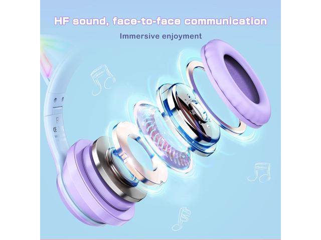 SIMGAL Bluetooth Cat Ear Headphones for Kids, Wireless & Wired Mode Foldable Headset with Mic, RGB LED Light, for Girls School Gaming, Compatible...