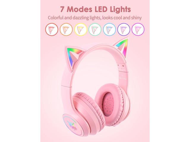 Cat Ear Bluetooth Headphones with Micphone for Kids & Adults, LED Light Up Wireless HI-FI Sound Quality, Over-Ear Headphones with Volume Control...