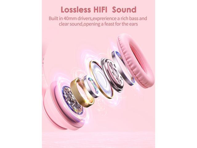 Cat Ear Bluetooth Headphones with Micphone for Kids & Adults, LED Light Up Wireless HI-FI Sound Quality, Over-Ear Headphones with Volume Control...