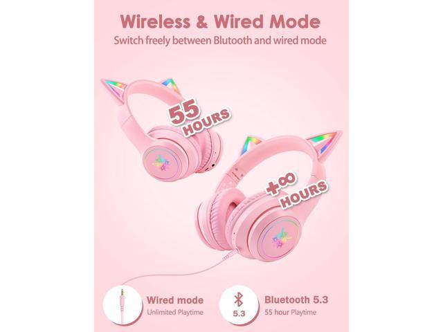 Cat Ear Bluetooth Headphones with Micphone for Kids & Adults, LED Light Up Wireless HI-FI Sound Quality, Over-Ear Headphones with Volume Control...