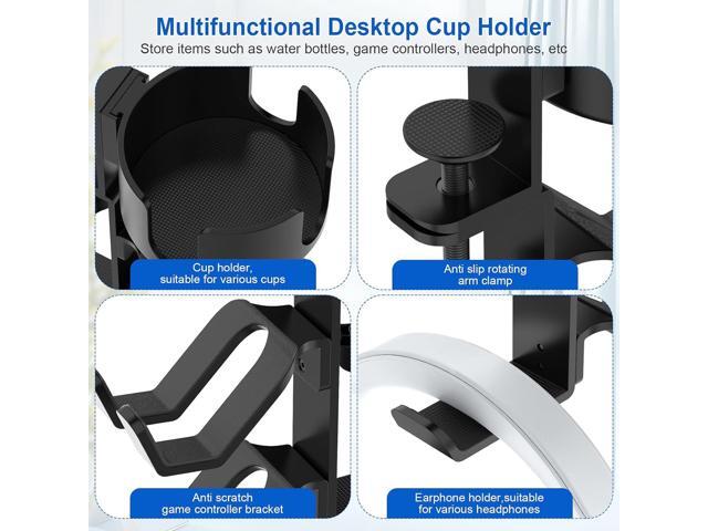Desk Controller Headphones Holder for Xbox/PS4/PS5, 3-in-1 Desk Cup Holder with 360° Rotating Adjustable Headset Hanger Controller Stand Clamp On...