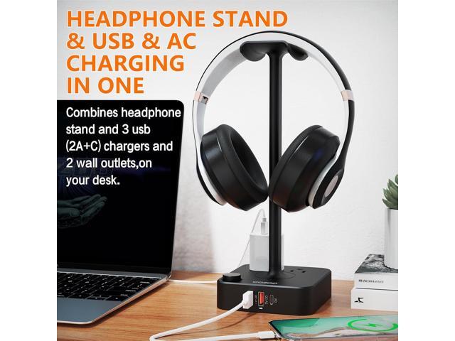 COZOO Headphone Stand with USB Charger Desktop Gaming Headset Holder Hanger with 3 USB Charging Station and 2 Outlets Power Strip,Suitable for...