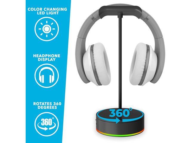 Rotating Headphone Display Stand for Desk with LED Lights - Spinning Gaming Headset Stand (Black)