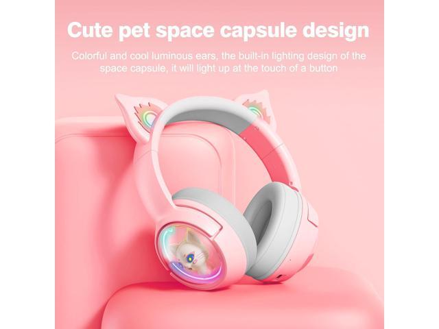 PHNIXGAM Cute Cat Bluetooth Headphones, Wireless & Wired Mode Headset with Mic, RGB LED Light, for Girls Women School Gaming, Compatible with...