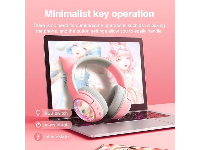 PHNIXGAM Cute Cat Bluetooth Headphones, Wireless & Wired Mode Headset with Mic, RGB LED Light, for Girls Women School Gaming, Compatible with...
