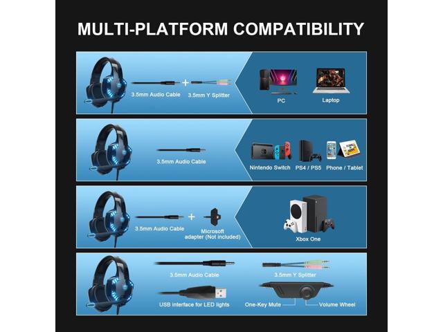 PC Gaming Headset, G2000 Stereo Gaming Headset for PS4 Xbox One PS5 Nintendo Controller, Over Ear Headphones with Noise Cancelling Mic, Bass...