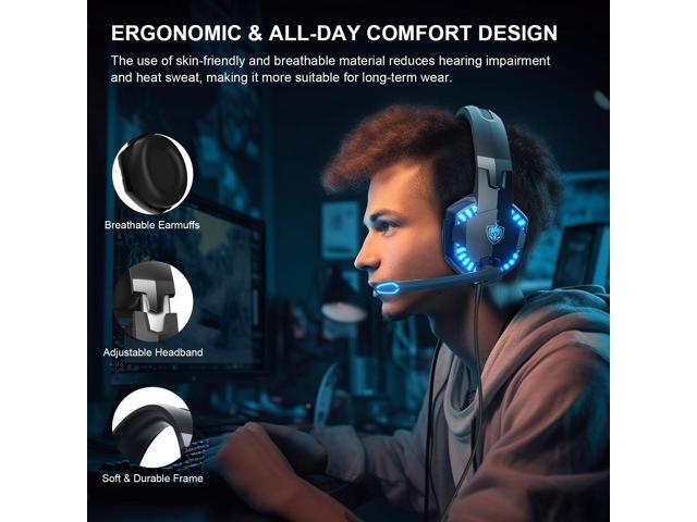 PC Gaming Headset, G2000 Stereo Gaming Headset for PS4 Xbox One PS5 Nintendo Controller, Over Ear Headphones with Noise Cancelling Mic, Bass...