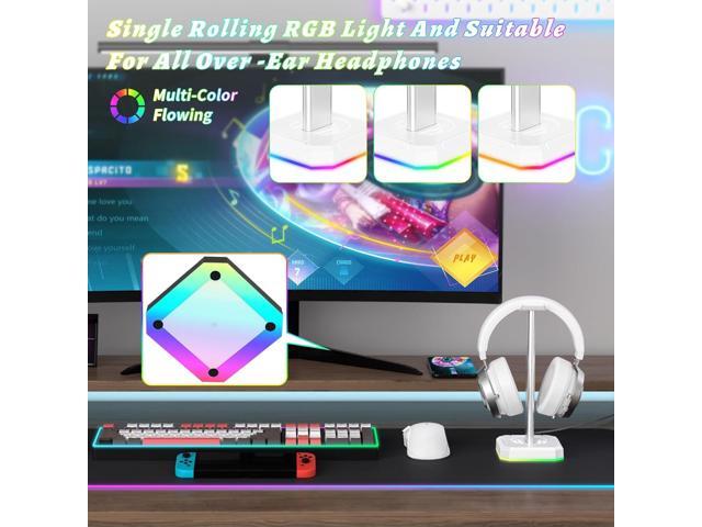 TuparGo White Headphone Stand,Desk RGB Lights Headset Holder,Suitable for All Over-Ear Headphone (White, Only RGB Light)