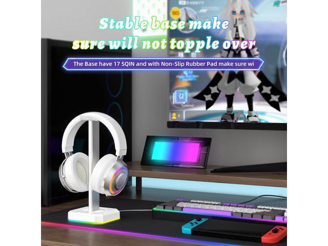 TuparGo White Headphone Stand,Desk RGB Lights Headset Holder,Suitable for All Over-Ear Headphone (White, Only RGB Light)