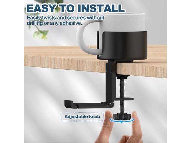 POWNEW 2 in 1 Desk Cup Holder with Headphone Hanger Gaming Accessories, Universal Adjustable & Foldable Upgraded Arm Clamp Stand for Coffee Mugs,...