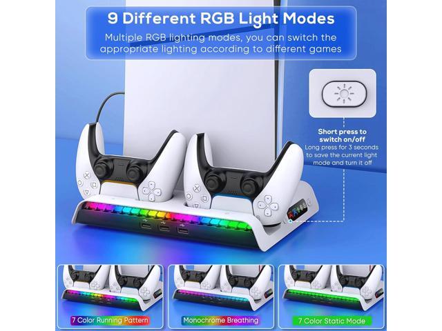 FASTSNAIL Charging Stand with Cooling Fan Only for PS5 Slim Console, Dual Controller Charger Station with 9 RGB Lights & Headset Hook & 3-Level...