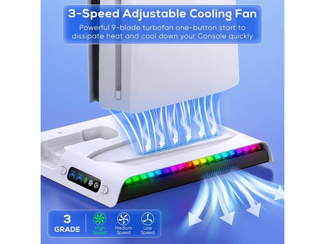 FASTSNAIL Charging Stand with Cooling Fan Only for PS5 Slim Console, Dual Controller Charger Station with 9 RGB Lights & Headset Hook & 3-Level...