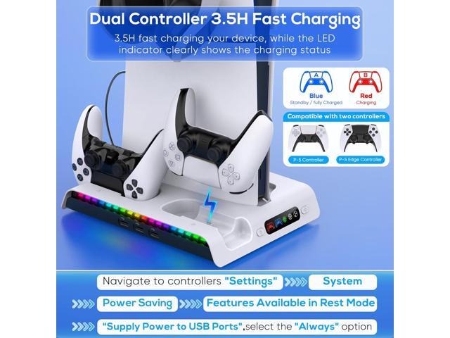 FASTSNAIL Charging Stand with Cooling Fan Only for PS5 Slim Console, Dual Controller Charger Station with 9 RGB Lights & Headset Hook & 3-Level...