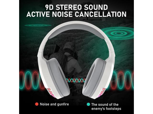 Wireless Bluetooth Headphone with Noise Cancellation HiFi Stereo Sound Mic Deep Bass Protein Earpad Rainbow RGB Backlight Rechageable Over Ear...