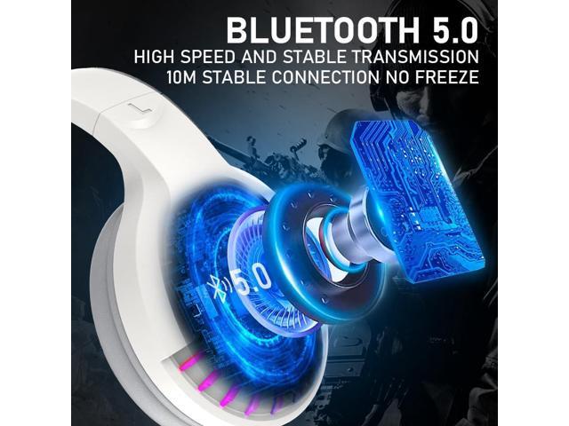 Wireless Bluetooth Headphone with Noise Cancellation HiFi Stereo Sound Mic Deep Bass Protein Earpad Rainbow RGB Backlight Rechageable Over Ear...