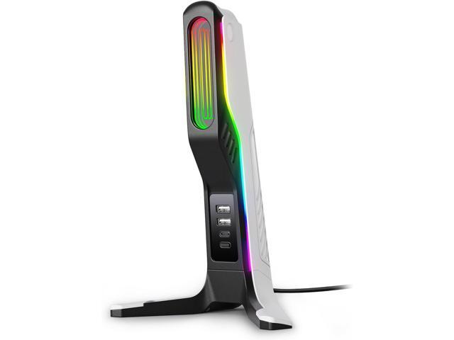 RGB Gaming Headset Stand with 2 USB and 1 Type-C Ports, Game Headphone Mount for PC Computer, Xbox One, Xbox Series S/X, PS5, PS4, Earphone Holder...