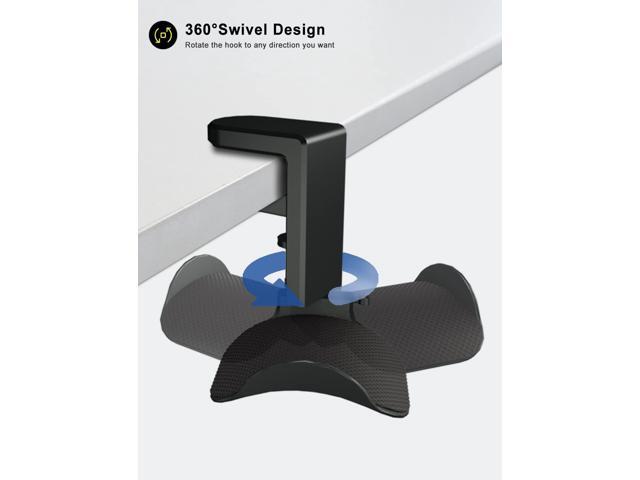 Headphone Holder Hanger Upgraded with Rotating & Adjustable Clamp for Controller & Headphones, Headset Stand Under Desk Hook Mount Built in Cable Clip