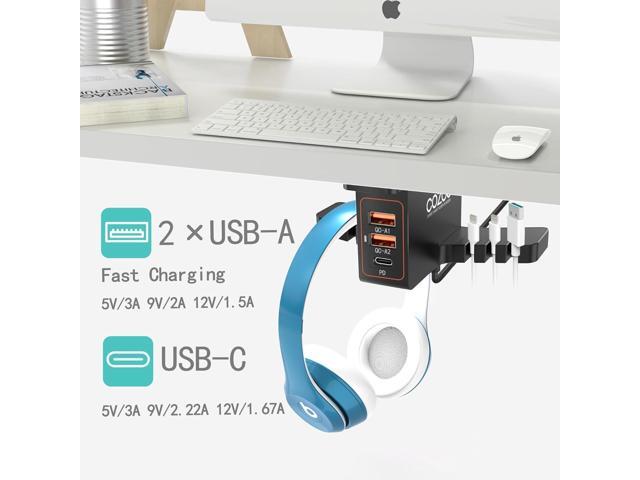 COZOO Headphone Stand with USB Charger Under Desk Headset Holder Mount with 3 Port USB Charging Station (20W PD & QC3.0) and iWatch Stand Smart...