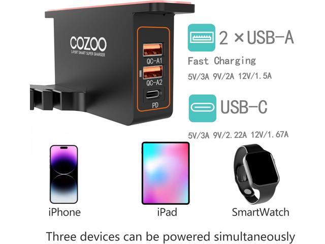 COZOO Headphone Stand with USB Charger Under Desk Headset Holder Mount with 3 Port USB Charging Station (20W PD & QC3.0) and iWatch Stand Smart...