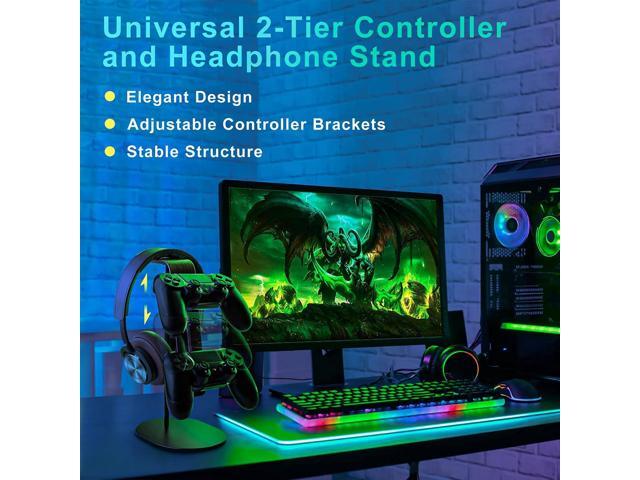 Controller and Headset Holder, Aluminum and Wood Gaming Controller & Headphone Stand for PS5 PS4 Xbox One Nintendo Switch, Universal Desk Game...