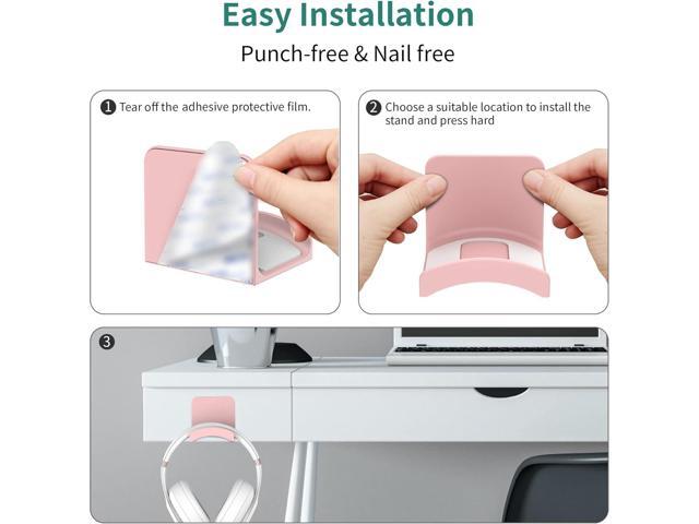 HomeMount Headphone Stand Headset Holder - Adhesive Gaming Headphone Hanger Hook Desk Mount for Most Headphone & Controller (Pink 2Pack)