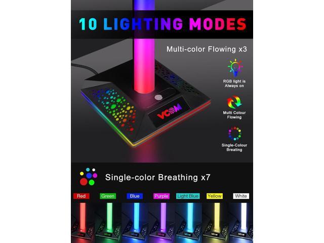 RGB Gaming Headphones Stand with 2 USB Ports Headset Stand with 10 Light Modes and Non-Slip Rubber, Suitable for All Earphone Accessories, Best...