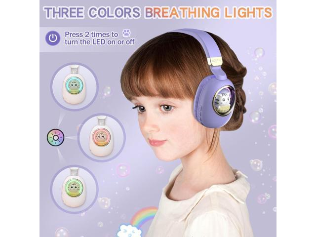 Purple Kids Bluetooth Headphones Wired with Microphone for School - Wireless Boy Girls Noise Cancelling Over Ear Bluetooth Headphones Children...