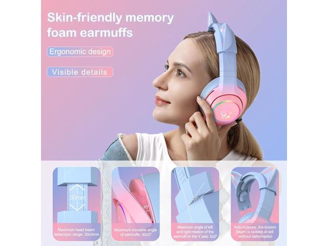 PHNIXGAM Gaming Headset for PS4, PS5, Xbox One(No Adapter), Cat Ear Headphones with Noise Cancelling Microphone, RGB Backlight, Surround Sound for...